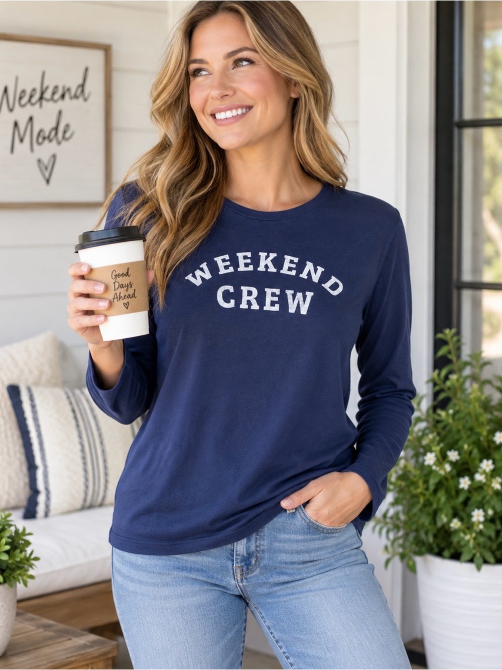 J.Crew Factory Weekend Crew Navy Long Sleeve Tee Size L